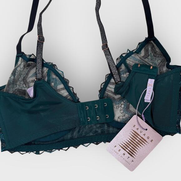 Savage X Fenty Shining Star Embroidered Unlined Demi Bra | 32D | Blue Festival - Picture 8 of 10